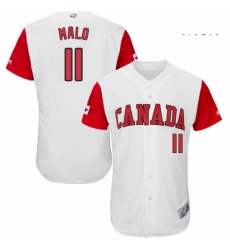 Mens Canada Baseball Majestic 11 Jonathan Malo White 2017 World Baseball Classic Authentic Team Jersey