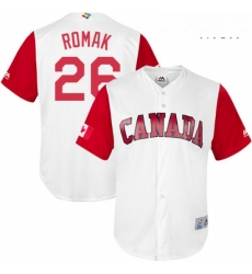 Mens Canada Baseball Majestic 26 Jamie Romak White 2017 World Baseball Classic Replica Team Jersey