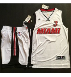 Heat #3 Dwyane Wade White Throwback A Set Stitched NBA Jersey