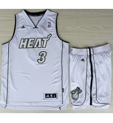 Miami Heat 3 Dwyane Wade White Silver Number Revolution 30 Jerseys Shorts NBA Suits