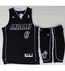 Miami Heat 6 LeBron James Black With White Shadow Revolution 30 Jerseys Shorts NBA Suits