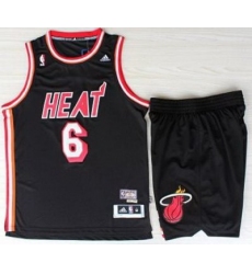 Miami Heat 6 LeBron Jamest Black Hardwood Classics Revolution 30 Swingman Jerseys Shorts NBA Suits