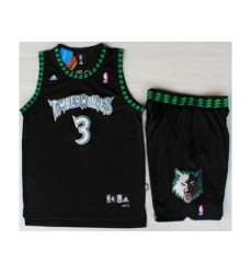 Minnesota Timberwolves 3 Stephon Marbury Black Swingman NBA Jerseys Short Suits