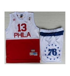 Philadelphia 76ers 13 Wilt Chamberlain White Red NBA Jerseys Short Suits