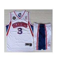 Philadelphia 76ers 3 Allen Iverson White 10th Throwback M&N Soul Swingman NBA Jersey Short Suits