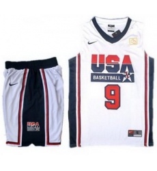 USA Basketball Retro 1992 Olympic Dream Team White Jersey & Shorts Suit #9 Jordan