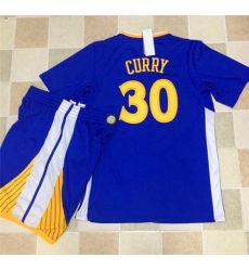 Warriors #30 Stephen Curry Blue Long Sleeve A Set Stitched NBA Jersey