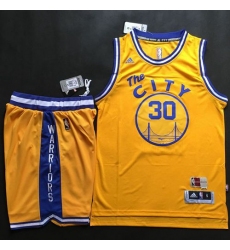 Warriors #30 Stephen Curry Gold Throwback The City A Set Stitched NBA Jersey