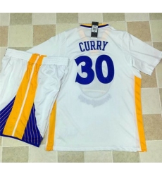 Warriors #30 Stephen Curry White Long Sleeve A Set Stitched NBA Jersey