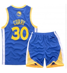 Youth NBA Golden State Warriors 30# Steve Curry Blue Suit Sets
