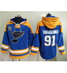 Men's St. Louis Blues #91 Vladimir Tarasenko Blue Ageless Must-Have Lace-Up Pullover Hoodie