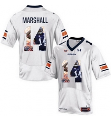 Auburn Tigers 14 Nick Marshall White With Portrait Print College Football Jersey