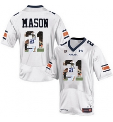 Auburn Tigers 21 Tre Mason White With Portrait Print College Football Jersey