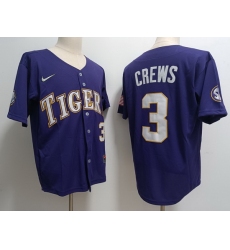 Men LSU Tigers #3 Dylan Crews Purple Baseball Stitched Jersey