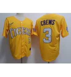 Men LSU Tigers #3 Dylan Crews Yellow Baseball Stitched Jersey