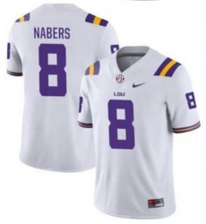 Men LSU Tigers Malik Nabers #8 White Stitched NCAA Jersey
