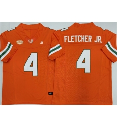 Men Miami Hurricanes 4 Mark Fletcher Jr  Orange F U S E  2026 Stitched Football Jersey