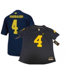 Men Jordan Michigan Wolverines #4 Jim Harbaugh Navy Blue College Football Jerseys