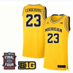 Men Michigan Wolverines Yaxel Lendeborg #23 Jordan Stitched Yellow Final FOUR Patch Jersey