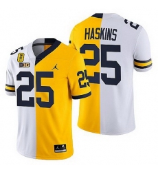 Michigan Wolverines Hassan Haskins White Maize Tm 42 Patch Split Limited Edition Jersey
