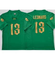 Men Notre Dame Fighting Irish #13 Riley Leonard Green Gold Stitched NCAA Jersey