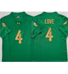 Men Notre Dame Fighting Irish #4 Love Green Gold Stitched NCAA Jersey
