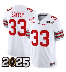 Men's Ohio State Buckeyes #33 Jack Sawyer White 2025 CFP Final Patch F.U.S.E. Vapor Limited Stitched Football Jersey