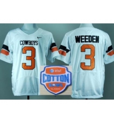 Oklahoma State Cowboys 3 Brandon Weeden White Pro Combat College Football NCAA Jerseys 2014 AT & T Cotton Bowl Game Patch