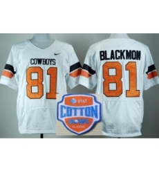 Oklahoma State Cowboys 81 Justin Blackmon White Pro Combat College Football NCAA Jerseys 2014 AT & T Cotton Bowl Game Patch
