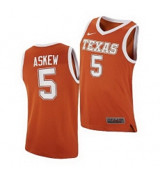 Texas Longhorns Devin Askew Orange College Basketball 2021 Top Transfers Jersey