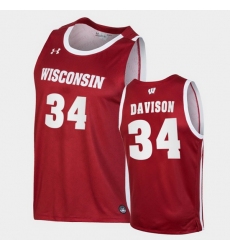 Men Wisconsin Badgers Brad Davison Replica Red College Basketball Jersey