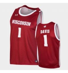 Men Wisconsin Badgers Jonathan Davis Replica Red College Basketball Jersey