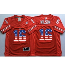 Wisconsin Badgers 16 Russell Wilson Red USA Flag College Jersey