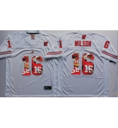 Wisconsin Badgers 16 Russell Wilson White Portrait Number College Jersey