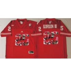 Wisconsin Badgers 25 Melvin Gordon III Red Portrait Number College Jersey