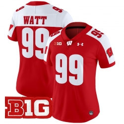 Women Wisconsin Badgers 99 J J Watt Red Alternate 2024 Vapor Limited Jersey All Stitched