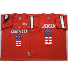Louisville Cardinals 8 Lamar Jackson Red USA Flag College Jersey