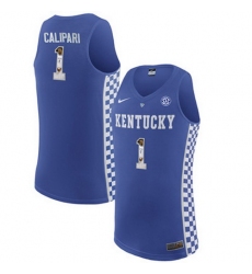 Kentucky Wildcats 1 Coach John Calipari Royal Blue With Portrait Print College Basketball Jersey