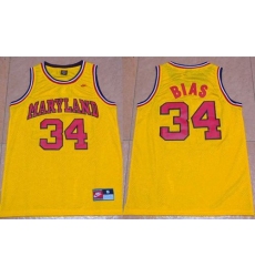 Terrapins #34 Len Bias Yellow Basketball Stitched NCAA Jersey