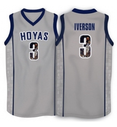 Georgetown Hoyas 3 Allen Iverson Gray 1996 Throwback With Portrait Print College Basketball Jersey2