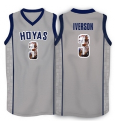 Georgetown Hoyas 3 Allen Iverson Gray 1996 Throwback With Portrait Print College Basketball Jersey3