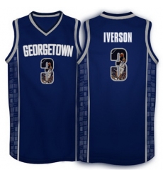 Georgetown Hoyas 3 Allen Iverson Navy 1996 Throwback With Portrait Print College Basketball Jersey2