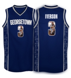 Georgetown Hoyas 3 Allen Iverson Navy 1996 Throwback With Portrait Print College Basketball Jersey3