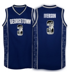 Georgetown Hoyas 3 Allen Iverson Navy 1996 Throwback With Portrait Print College Basketball Jersey