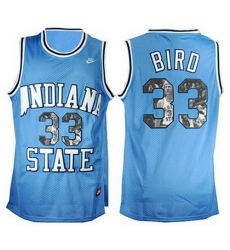 Indiana State Sycamores 33 Larry Bird Blue With Portrait Print College Basketball Jersey