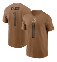 Men Cincinnati Bengals 1 Ja 27Marr Chase 2023 Brown Salute To Service Name  26 Number T Shirt