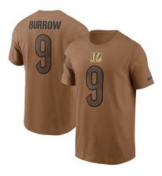 Men Cincinnati Bengals 9 Joe Burrow 2023 Brown Salute To Service Name  26 Number T Shirt