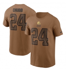 Men Cleveland Browns 24 Nick Chubb 2023 Brown Salute To Service Name Number T Shirt
