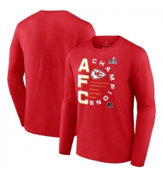 Men Kansas City Chiefs Red 2023 AFC Champions Right Side Draw Long Sleeve T Shirt