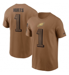 Men Philadelphia Eagles 1 Jalen Hurts 2023 Brown Salute To Service Name  26 Number T Shirt